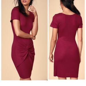 Lulus twist front rubbed T-shirt dress in Wine red.  Size XL NWT